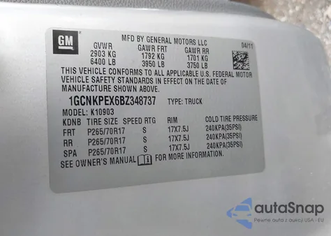 2011 Chevrolet Silverado 1500 Work Truck from USA, damaged, VIN 1GCNKPEX6BZ348737